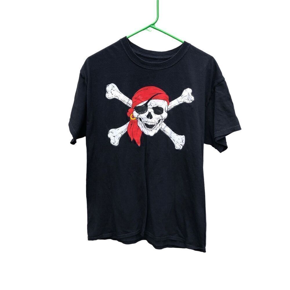 Shop4Ever T-shirt Pirate Skull and Cross Bones Graphic Black Large (L)